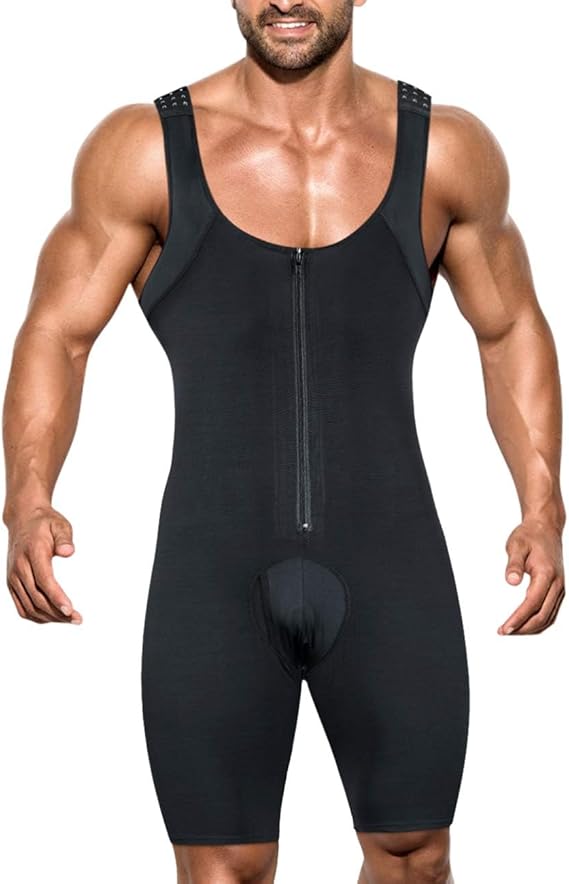 Men’s Snatche'd Luxe compression body shaper, seamless shapewear for a slimming fit, shown on a male model.